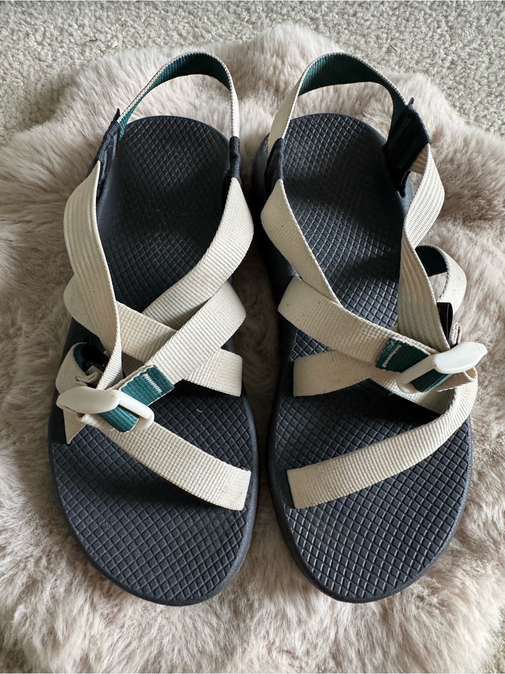 Chaco Women's Sandals in Cream with Teal Accent